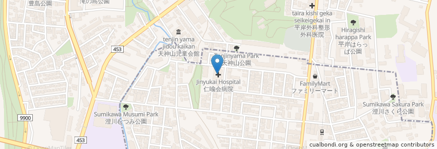 Mapa de ubicacion de 仁喩会病院 en 일본, 홋카이도, 石狩振興局, 札幌市, 豊平区.