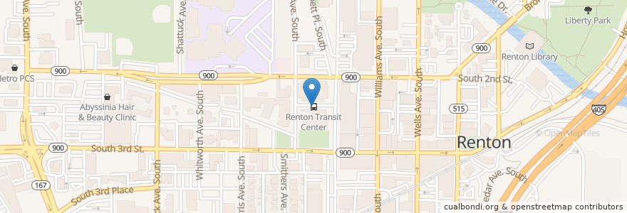 Mapa de ubicacion de Renton Transit Center en 미국, 워싱턴, King County, Renton.