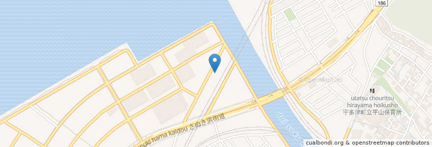 Mapa de ubicacion de 宇多津町 en 日本, 香川县, 绫歌郡, 宇多津町.