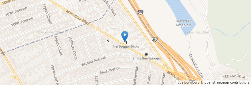Mapa de ubicacion de Red Pepper Pizza en United States, California, Alameda County, San Leandro.
