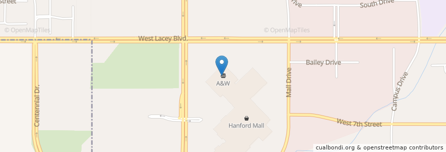 Mapa de ubicacion de A&W en 미국, 캘리포니아주, Kings County, Hanford.