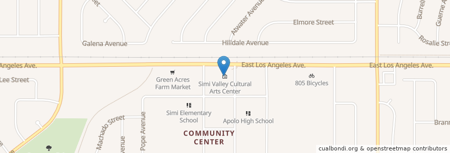 Mapa de ubicacion de Simi Valley Cultural Arts Center en アメリカ合衆国, カリフォルニア州, Ventura County, Simi Valley.