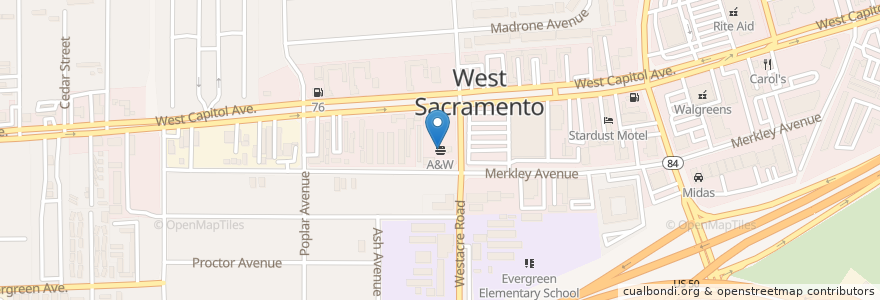 Mapa de ubicacion de A&W en États-Unis D'Amérique, Californie, Yolo County, West Sacramento.