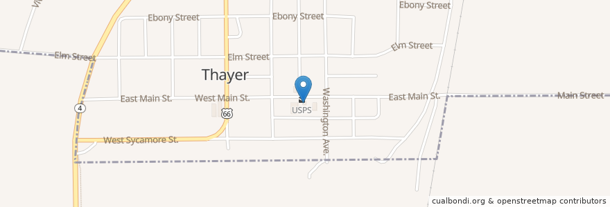 Mapa de ubicacion de U.S. Post Office en 미국, 일리노이, Sangamon County, Thayer.