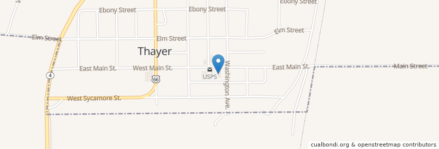 Mapa de ubicacion de Thayer Police Department en 美利坚合众国/美利堅合眾國, 伊利诺伊州 / 伊利諾州, Sangamon County, Thayer.