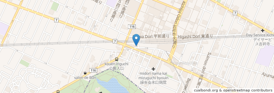 Mapa de ubicacion de 餃子番長 炎のもつ家 en Japão, Tóquio, 武蔵野市.