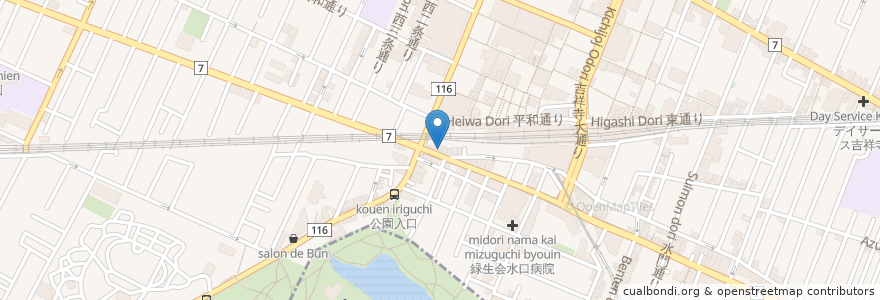 Mapa de ubicacion de 鳥良商店 en Japonya, 東京都, 武蔵野市.