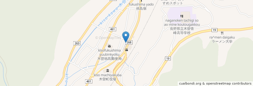 Mapa de ubicacion de 食事処かわい en Japonya, 長野県, 木曽郡, 木曽町.
