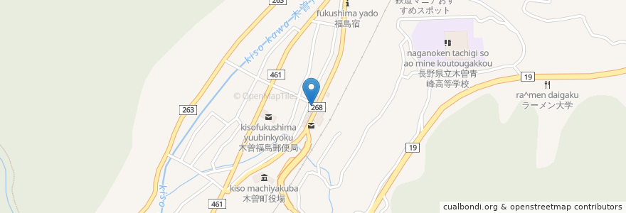 Mapa de ubicacion de くらの屋 en اليابان, ناغانو, 木曽郡, 木曽町.