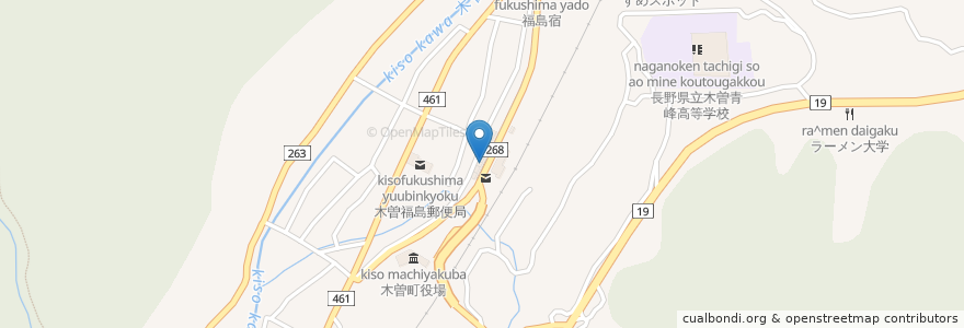 Mapa de ubicacion de 覚明堂 en Japão, Nagano, 木曽郡, 木曽町.