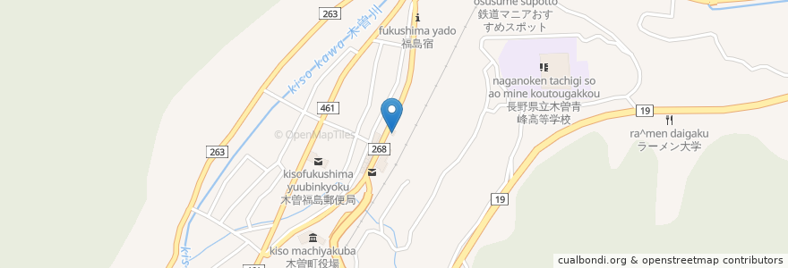 Mapa de ubicacion de 木曽福島駅前交番 en Japan, Präfektur Nagano, 木曽郡, 木曽町.