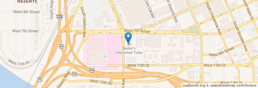 Mapa de ubicacion de Baxter's Interurban Tulsa en Estados Unidos De América, Oklahoma, Tulsa County, Tulsa.
