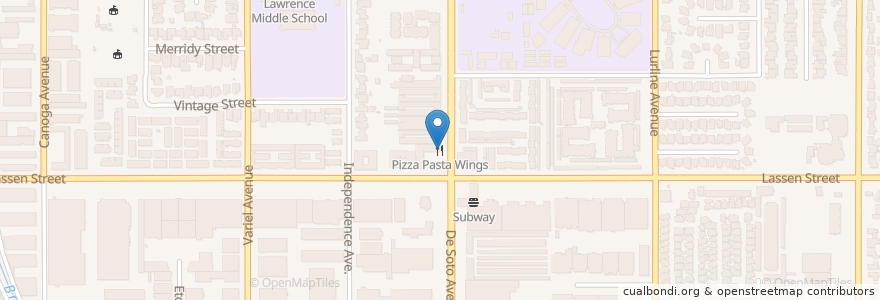 Mapa de ubicacion de Pizza Pasta Wings en Stati Uniti D'America, California, Los Angeles County, Los Angeles.