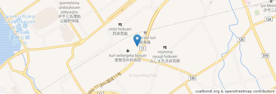 Mapa de ubicacion de 焼肉たいら en 日本, 愛媛県, 四国中央市.