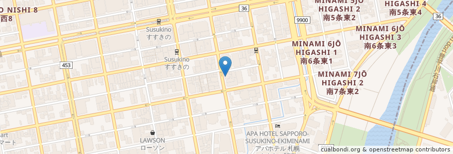 Mapa de ubicacion de フラミンゴ en اليابان, محافظة هوكايدو, 石狩振興局, 札幌市, 中央区.