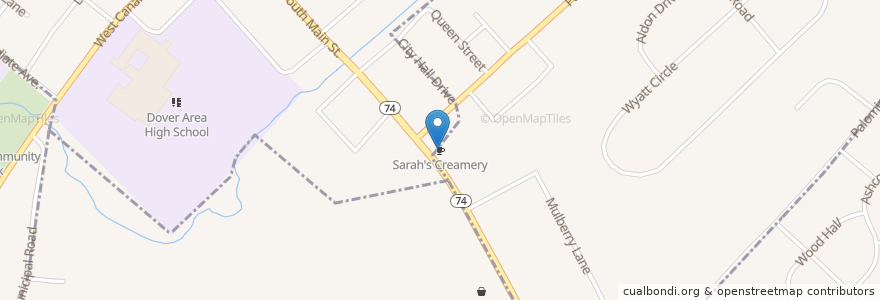 Mapa de ubicacion de Sarah's Creamery en Vereinigte Staaten Von Amerika, Pennsylvania, Dover Township, Dover.