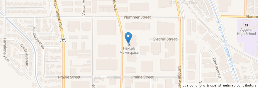 Mapa de ubicacion de HexLab Makerspace en United States, California, Los Angeles County, Los Angeles.
