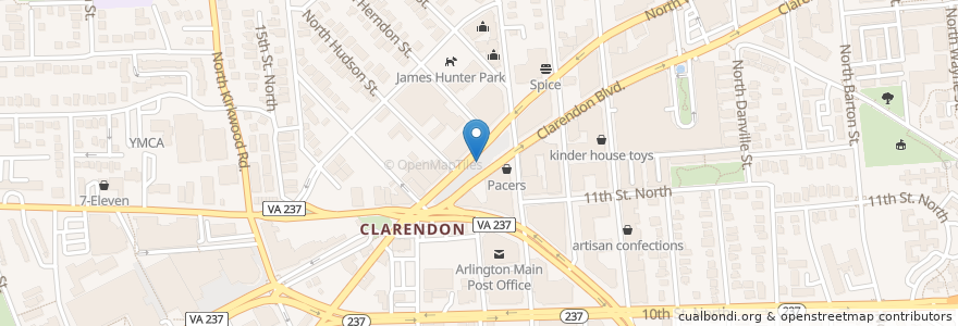 Mapa de ubicacion de Clarendon Farmers Market en Estados Unidos De América, Virginia, Arlington County, Arlington.