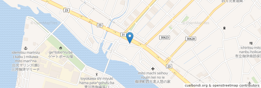 Mapa de ubicacion de エネオス en 日本, 愛知県, 豊川市.