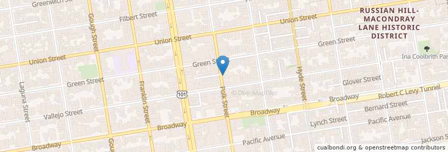 Mapa de ubicacion de Polkers en 미국, 캘리포니아주, 샌프란시스코, 샌프란시스코.