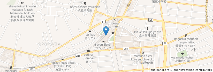 Mapa de ubicacion de 一心水産 en 日本, 千葉県, 松戸市.
