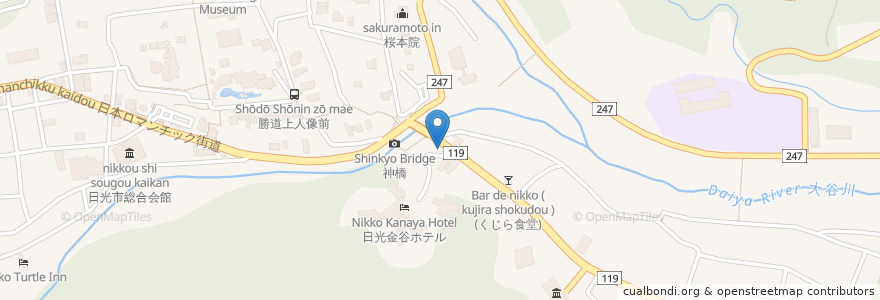Mapa de ubicacion de 神橋受付所 en Japón, Prefectura De Tochigi, 日光市.
