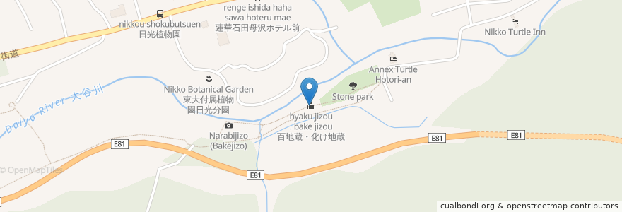 Mapa de ubicacion de 百地蔵・化け地蔵 en Japan, Präfektur Tochigi, 日光市.