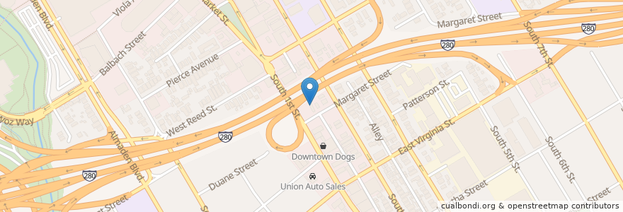 Mapa de ubicacion de Service Rent-A-Car en Vereinigte Staaten Von Amerika, Kalifornien, Santa Clara County, San Jose.