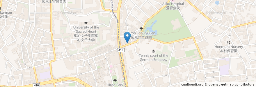 Mapa de ubicacion de Hiramatsu en Japonya, 東京都, 港区, 広尾.