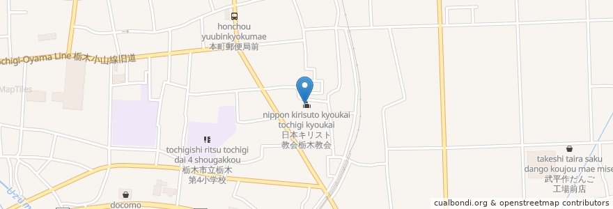 Mapa de ubicacion de 日本キリスト教会栃木教会 en 日本, 栃木県, 栃木市.