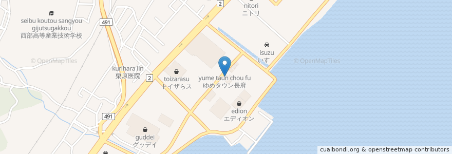 Mapa de ubicacion de 長崎ちゃんめん en Giappone, Prefettura Di Yamaguchi, 下関市.