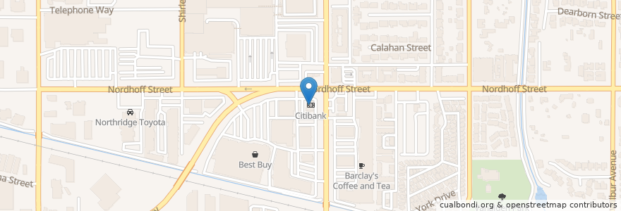 Mapa de ubicacion de Citibank en アメリカ合衆国, カリフォルニア州, Los Angeles County, ロサンゼルス.