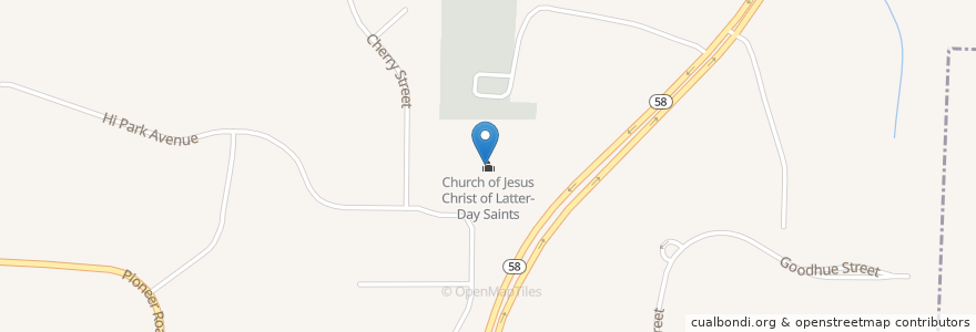 Mapa de ubicacion de Church of Jesus Christ of Latter-Day Saints en ایالات متحده آمریکا, مینه‌سوتا, Goodhue County, Red Wing.