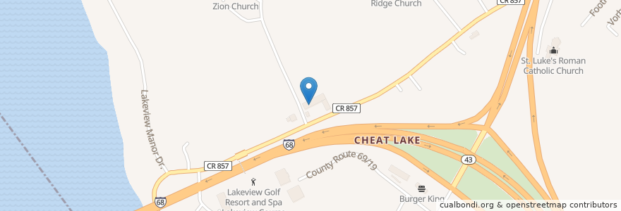 Mapa de ubicacion de Fat Anthony's en Amerika Syarikat, Virginia Barat, Monongalia County, Cheat Lake.