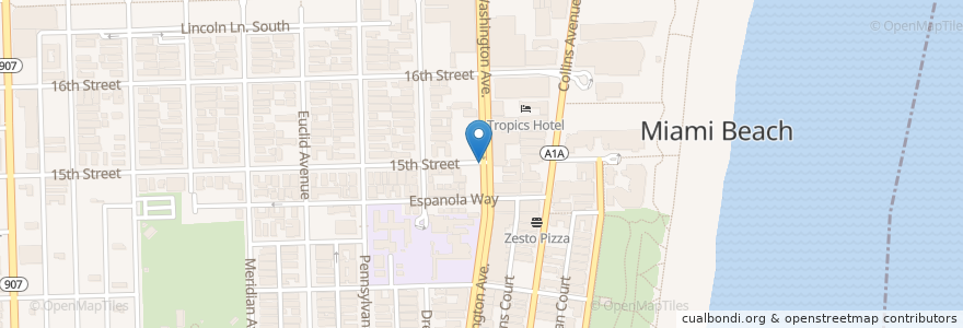 Mapa de ubicacion de Cafe Charlotte en 미국, 플로리다주, 마이애미데이드 군, 마이애미비치.