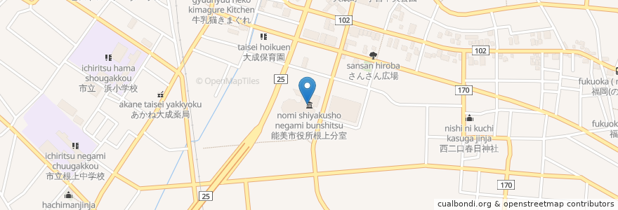 Mapa de ubicacion de 能美市役所根上分室 en Japão, 石川県, 能美市.
