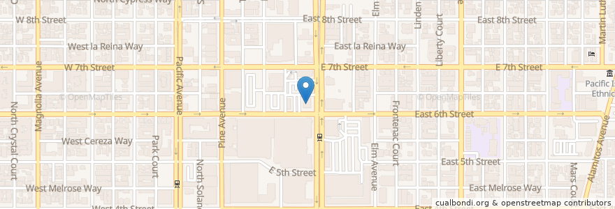 Mapa de ubicacion de Denny's en アメリカ合衆国, カリフォルニア州, Los Angeles County, ロングビーチ.