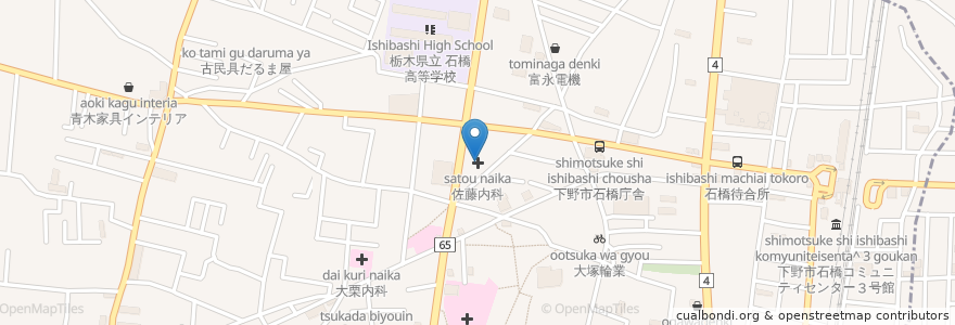 Mapa de ubicacion de 佐藤内科 en 日本, 栃木県, 下野市.
