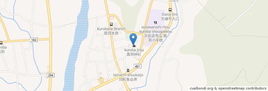 Mapa de ubicacion de 黒羽神社 en 日本, 栃木県, 大田原市.