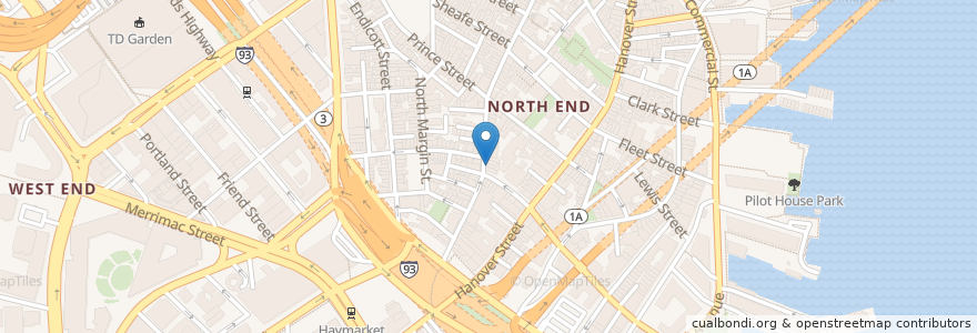 Mapa de ubicacion de Al Dente en Estados Unidos Da América, Massachusetts, Suffolk County, Boston.