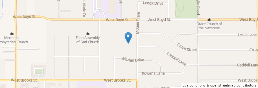 Mapa de ubicacion de Westside Church of Christ en Stati Uniti D'America, Oklahoma, Cleveland County, Norman.