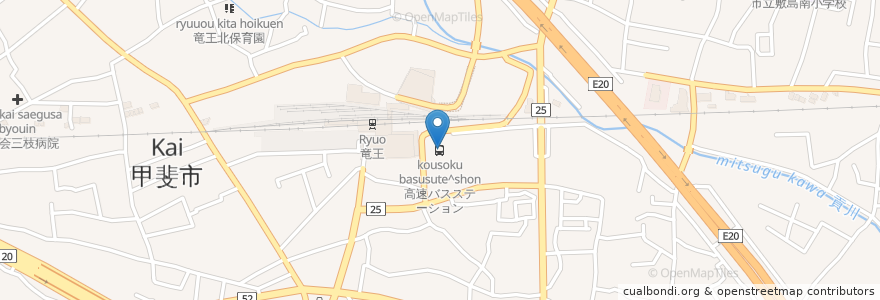 Mapa de ubicacion de 高速バスステーション en 日本, 山梨県, 甲斐市.