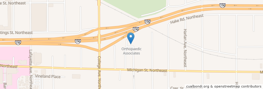 Mapa de ubicacion de Orthopaedic Associates en United States, Michigan, Kent County, Grand Rapids.