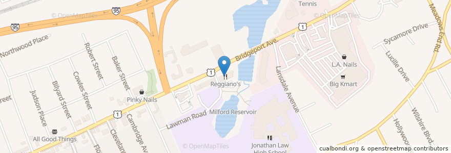 Mapa de ubicacion de Reggiano's en 미국, 코네티컷, New Haven County, Milford.