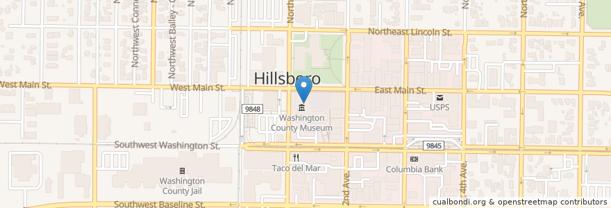 Mapa de ubicacion de Hillsboro City Hall en Verenigde Staten, Oregon, Washington County, Hillsboro.