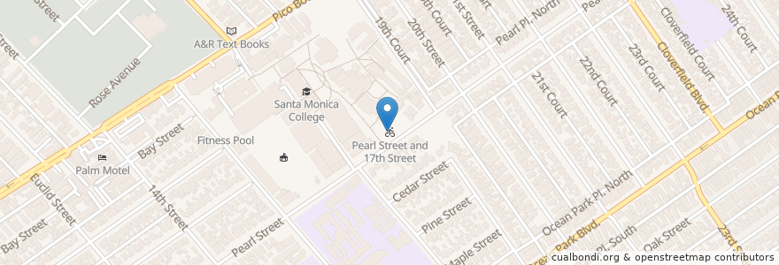 Mapa de ubicacion de Pearl Street and 17th Street en الولايات المتّحدة الأمريكيّة, كاليفورنيا, مقاطعة لوس أنجلس.