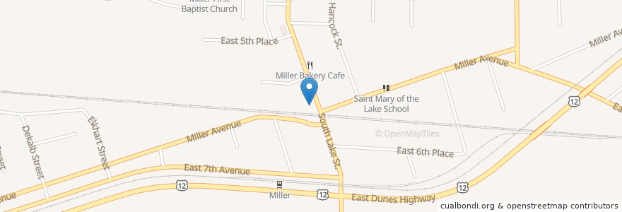 Mapa de ubicacion de Miller Pizza en アメリカ合衆国, インディアナ州, Lake County, Gary.