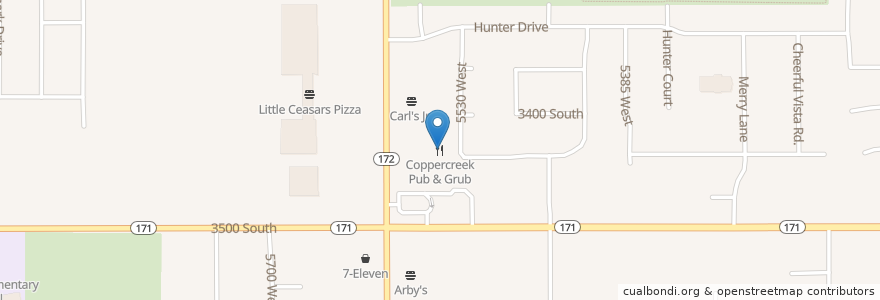 Mapa de ubicacion de Coppercreek Pub & Grub en 美利坚合众国/美利堅合眾國, 犹他州 / 猶他州, Salt Lake County, West Valley City.