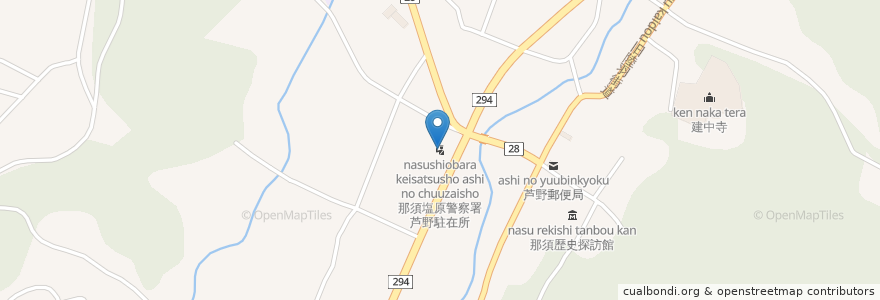 Mapa de ubicacion de 那須塩原警察署 芦野駐在所 en Japan, 栃木県, 那須郡, 那須町.