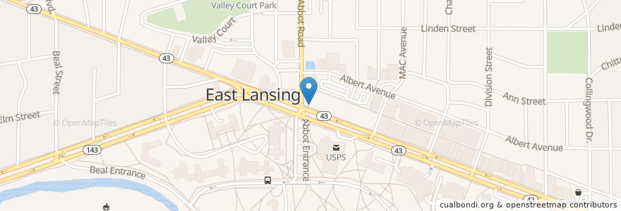 Mapa de ubicacion de Lankshark Bar en الولايات المتّحدة الأمريكيّة, ميشيغان, Ingham County, East Lansing.